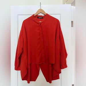 Vivian Shyu Vintage Italy Long Sleeve Flowy Oversized Cape Button Down Blouse L
